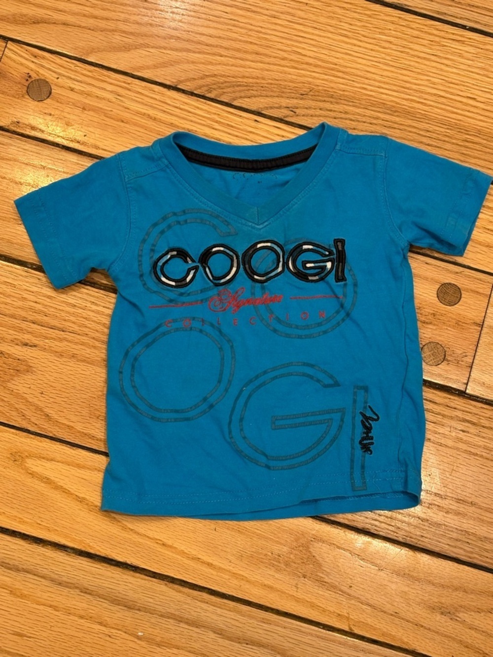 Coogi Vintage Hip Hop Rap Y2K Turquoise V-Neck Kids Tee 2T/3T